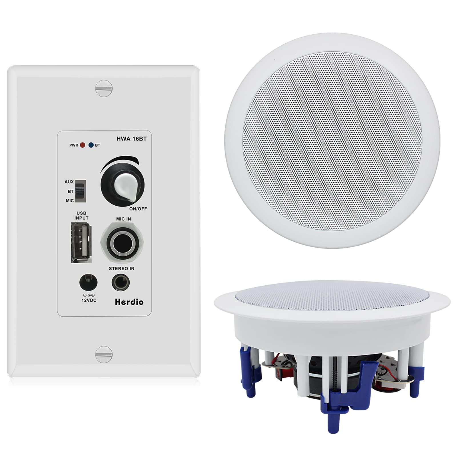  Herdio 홈 오디오 패키지 천장 벽 패시브 스피커에 300W의 벽걸이 증폭기 수신기 시스템은 홈 시어터 사무실 욕실 주방 거실에 적합하며 Bluetooth(한 쌍)와...