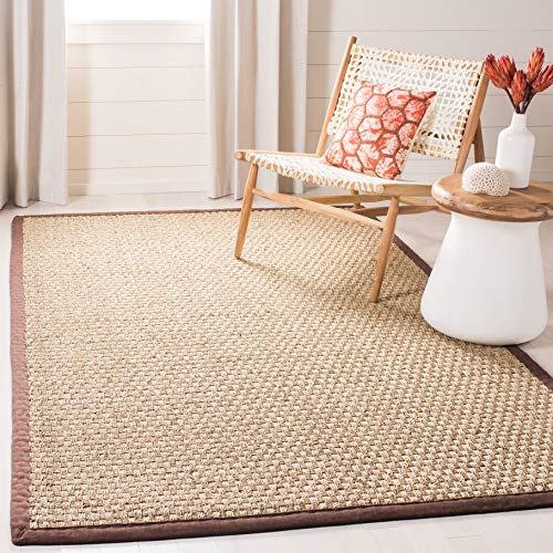 Safavieh Natural Fiber Collection NF114K Basketweave Natural and Dark Brown Summer Seagrass Square Area Rug (8 '스퀘어)