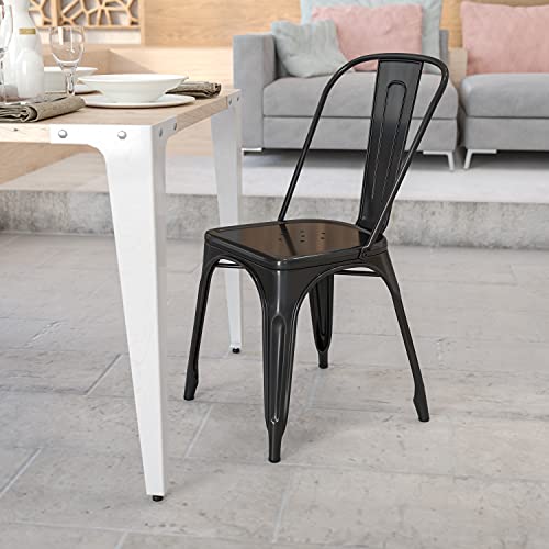 Flash Furniture 상업용 등급 4팩 블랙 메탈 실내외 쌓을 수 있는 의자