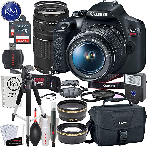 Canon EOS Rebel T7 DSLR 카메라 및 EF-S 18-55mm 렌즈 + EF 75-300mm 렌즈 + 2 x 32GB 메모리 + 디럭스 번들