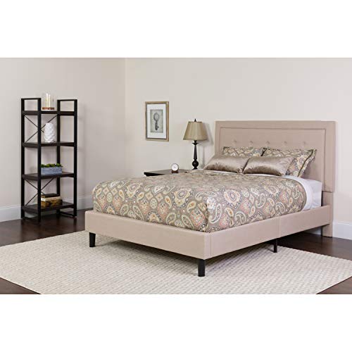 Flash Furniture Roxbury Twin Size Tufted Upholstered Platform Bed (베이지 패브릭)