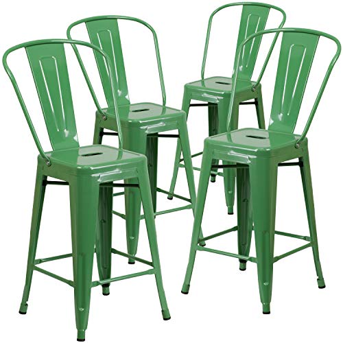 Flash Furniture 상업 급료 4 팩 24 '이동할 수있는 뒤를 가진 높은 녹색 금속 실내 옥외 카운터 고도 의자