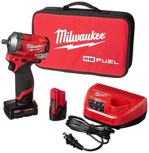 Milwaukee 2555-22 M12 FUEL 12볼트 리튬 이온 브러시리스 무선 스터비 1/2인치 임팩트 렌치 키트(4.0Ah 배터리 1개 및 2.0Ah 배터리 1개 포함)