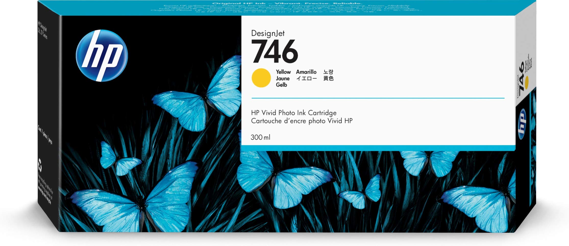 HP 디자인젯 Z6 및 Z9+ 대형 포맷 프린터용 746 옐로우 300ml 정품 잉크 카트리지(P2...