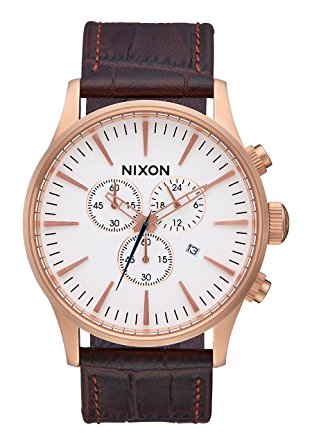 Nixon 센트리 크로노 가죽 시계 로즈 골드 / 브라운 게이터