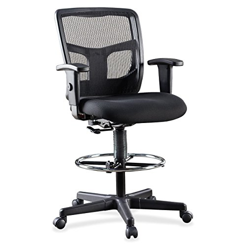 Lorell LLR86801 라쳇 메시 등받이 중간 스툴 의자 2.6' 높이 X 75.8' 너비 X 27.3' 길이 블랙