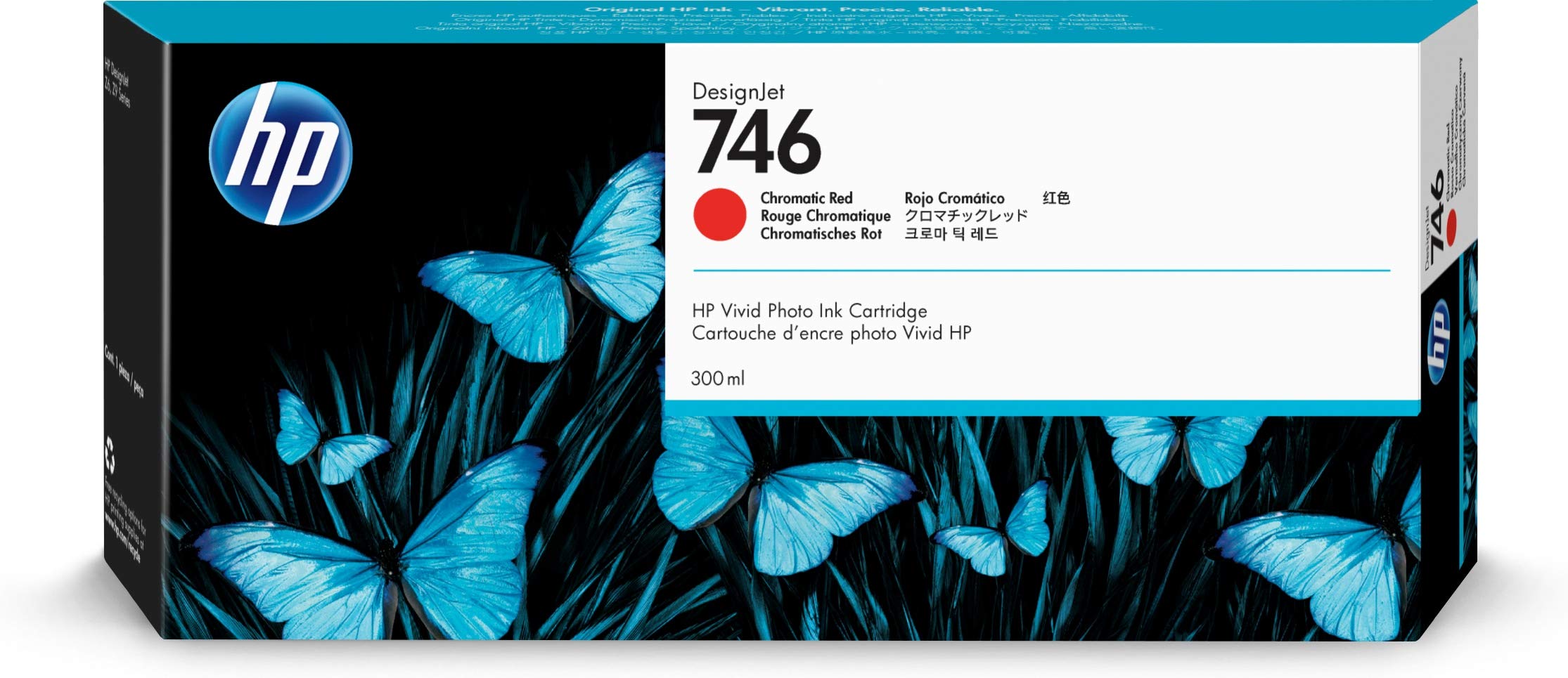 HP DesignJet Z6 및 Z9+ 대형 포맷 프린터용 746 크로매틱 레드 300ml 정품 잉크 카트리지(P2V81A)