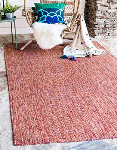 Unique Loom 야외 솔리드 컬렉션 캐주얼 과도기 실내 및 실외 Flatweave Rust Red Area Rug (8 '0 x 11'4)