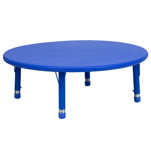 Flash Furniture 45인치 원형 높이 조절 가능한 파란색 플라스틱 활동 테이블