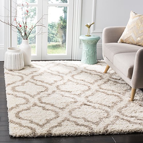 Safavieh Hudson Shag Collection SGH284D Ivory and Beige Moroccan Geometric Area Rug (6 'x 9')