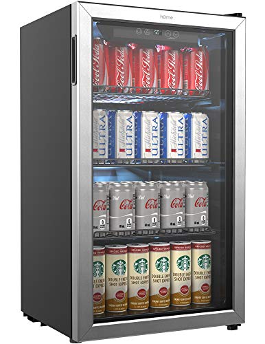  hOmeLabs 음료 냉장고 및 냉각기 - 소다 맥주 또는 와인을 위한 유리문이 있는 120캔 미니 냉장고 - 조정 가능한 이동식 선반이 있는 사무실 또는 바용 소형...