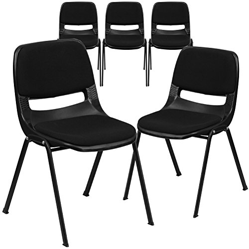 Flash Furniture 5 Pk. HERCULES 시리즈 880 lb. 용량 블랙 인체 공학적 쉘 스택 의자 (패딩 시트 및 등받이 포함)