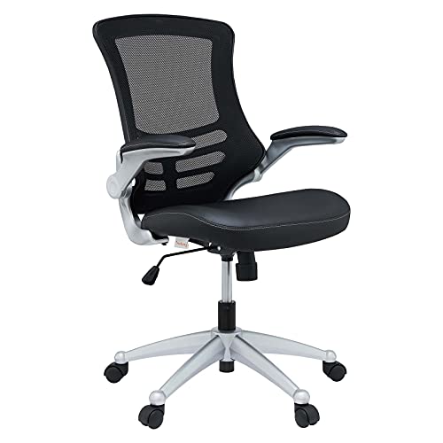 Modway Burgundy Mesh Back 및 Leatherette Seat가있는 Attainment Office Chair - 플립 업 암이있는 책상 의자