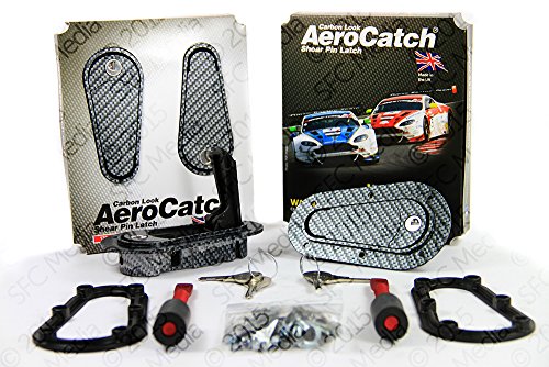 Aerocatch 플러시 잠금 후드 래치 및 핀 키트 - 검은색 탄소 섬유 모양 - 이제 성형 고정 플레이트 포함 - 부품 번호 125-3100