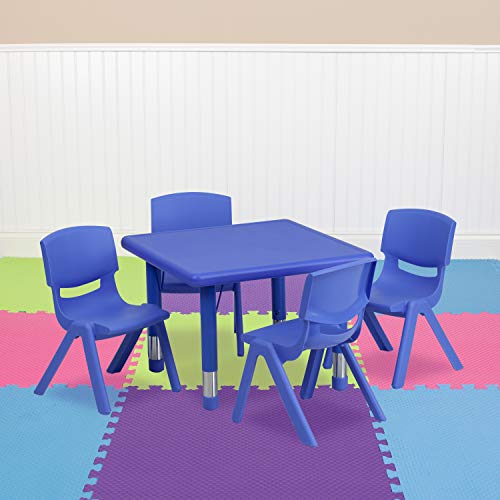 Flash Furniture 4개의 의자가 있는 24인치 정사각형 플라스틱 높이 조절식 활동 테이블...